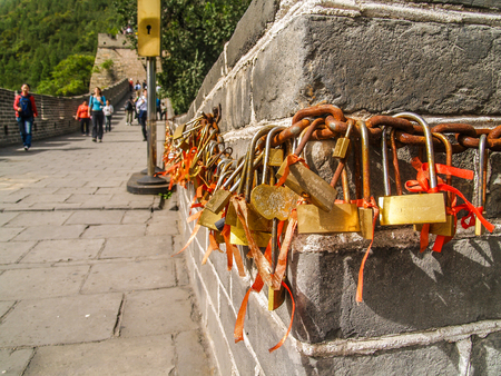 Padlocks at a Chinese Great Wall as a symbol of love and luckのeditorial素材