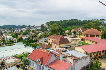 Roofs of Da Lat mountain city view, Vietnamの写真素材
