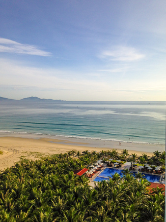 Sea tropical landscape with beach and palms, Vietnam, Nha trang, South China seaのeditorial素材