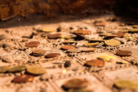 Donation for buddha footprint in Thailandの写真素材