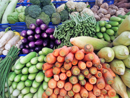 Vegetables on display in a  local marketの写真素材