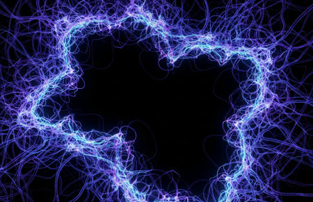 Blue electric lightning on black background, computer generated abstract background, 3D renderingの素材