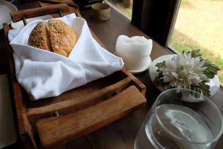 Warm bread on dining table before appetizer was served