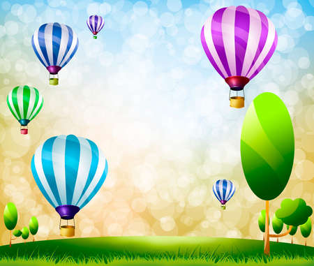  Colorful balloons on Green meadowの写真素材