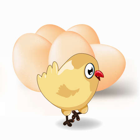 Many eggs and cute chicken on a white background のイラスト素材