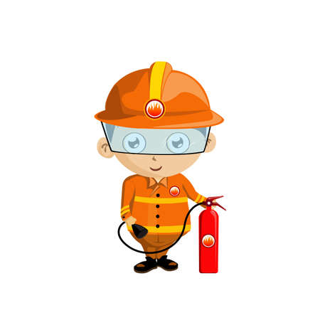 Illustration of a Firefighter in uniform holding a fire extinguisher のイラスト素材