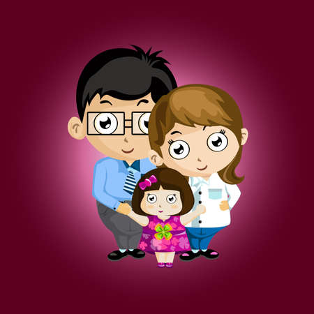Illustration of happy family of father and mother with daughterのイラスト素材