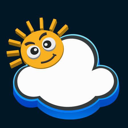 Illustrations of cloud and sun on dark backgroundのイラスト素材