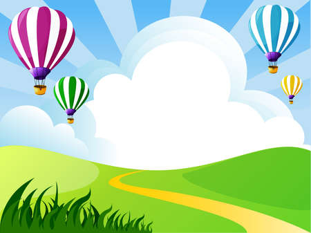 illustration of landscape with clouds and balloonsのイラスト素材