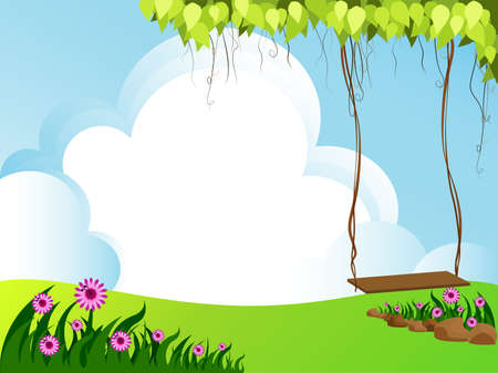 Illustration of meadows and cloud for backgroundのイラスト素材