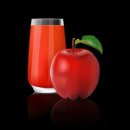 Apple juice and fresh apple isolated on back background, vector illustration.のイラスト素材