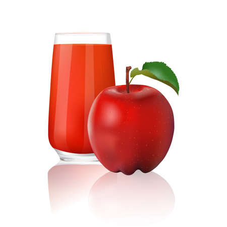 Apple juice and fresh apple isolated on white background, vector illustration.のイラスト素材