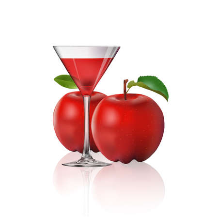 Apple juice and fresh apple isolated on white background, vector illustration.のイラスト素材