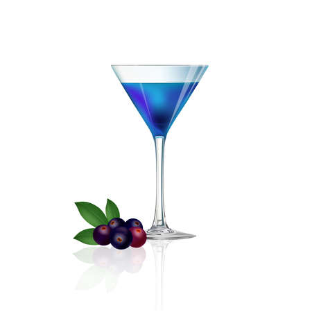 Blue berry juice and fresh blue berry isolated on white background, vector illustration.のイラスト素材