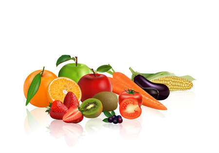 Group Vegetables and fruits isolated on white background, vector illustration.のイラスト素材
