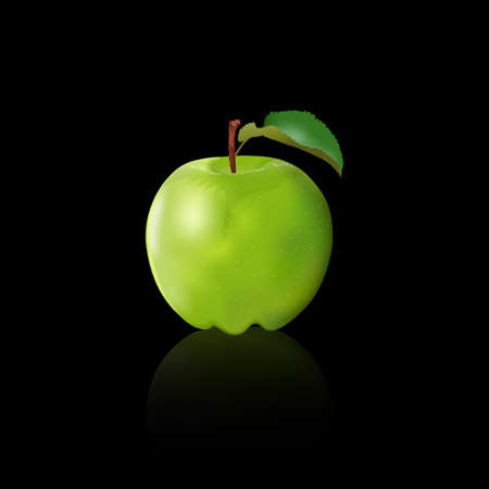 Green apple isolated on black background, vector illustration.のイラスト素材
