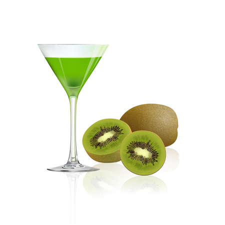 Kiwi juice and fresh kiwi isolated on white background, vector illustration.のイラスト素材