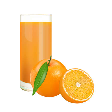 Orange juice and fresh orange isolated on white background, vector illustration.のイラスト素材
