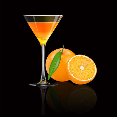 Orange juice and fresh orange isolated on white background, vector illustration.のイラスト素材
