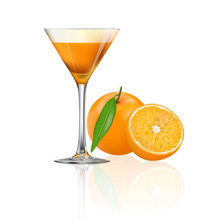 Orange juice and fresh orange isolated on white background, vector illustration.のイラスト素材