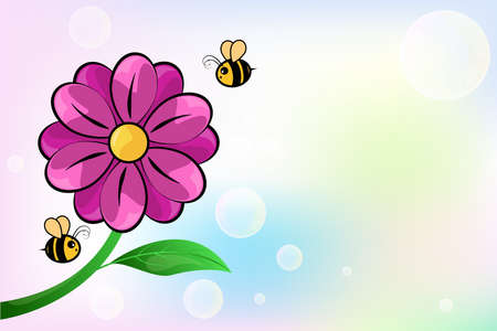 Flower and bee on colorful background, vector illustration.のイラスト素材