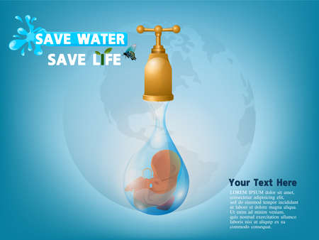 Save water Save life concept. Conserve concept of saving water for life on earth from small to large life, vector illustration.のイラスト素材