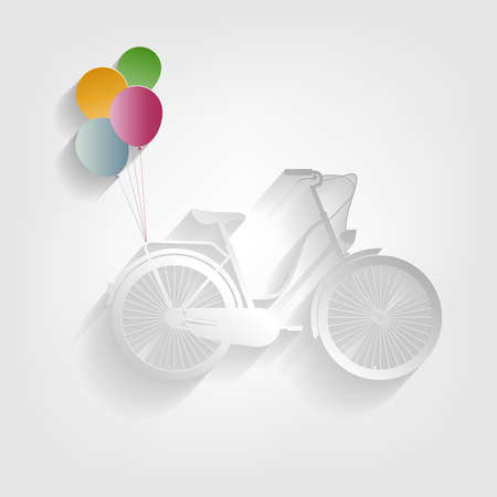 Bicycle with colorful balloon paper cut style  illustration.のイラスト素材