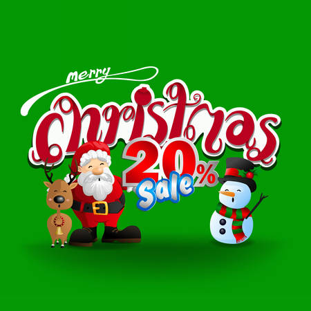 Merry christmas card on green background for twenty percent discount, vector and illustration.のイラスト素材