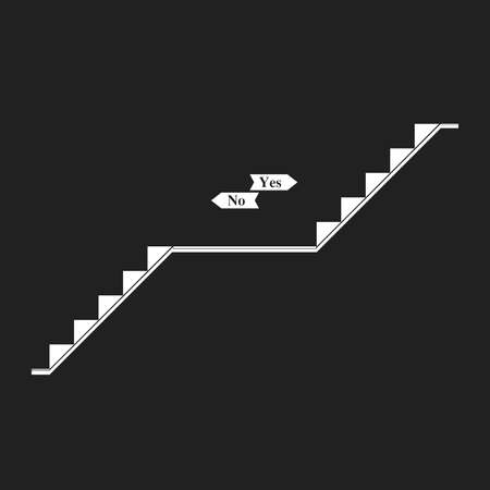 Stairs icon for business up and down yes or no isolated on black background, vector illustration.