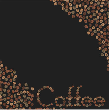 vector of coffee beans placed in the shape of word Coffee on a black surface.のイラスト素材