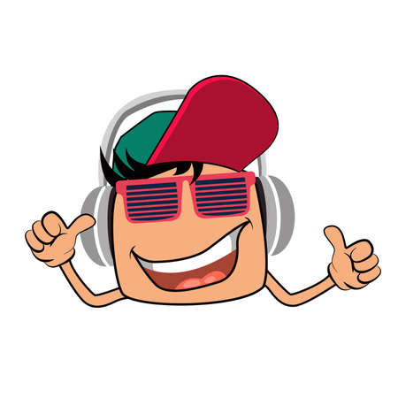 Happy fun smiling excited boy banner holding thumb up with high energy.のイラスト素材