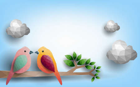 Birds on branch from polygonal shapes, vector illustration.のイラスト素材