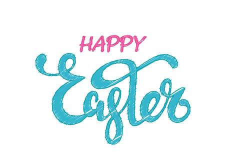Hand sketched Happy Easter text as logotype, badge and icon. Drawn Resurrection postcard, card, invitation, poster, banner template lettering typography. Seasons Greetings isolated on white background. vector and illustration.のイラスト素材
