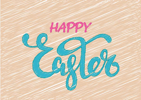 Hand sketched Happy Easter text as logotype, badge and icon. Drawn Resurrection postcard, card, invitation, poster, banner template lettering typography. Seasons Greetings isolated on white background. vector and illustration.のイラスト素材