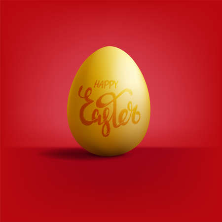 Realistic golden Easter egg isolated on red background. vector and illustration.のイラスト素材