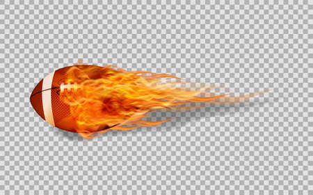 Realistic vector American football in fire on transparent background.のイラスト素材