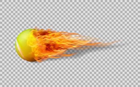 Realistic vector Tennis ball in fire on transparent background.のイラスト素材