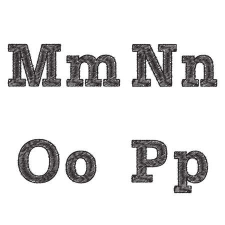 Vector illustration of alphabet chalk sketched characters on a whiteboard background.のイラスト素材