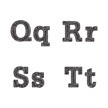 Vector illustration of alphabet chalk sketched characters on a whiteboard background.のイラスト素材