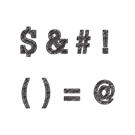 Vector illustration of alphabet chalk sketched characters on a whiteboard background.のイラスト素材