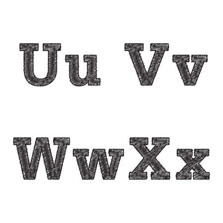 Vector illustration of alphabet chalk sketched characters on a whiteboard background.のイラスト素材