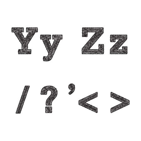 Vector illustration of alphabet chalk sketched characters on a whiteboard background.のイラスト素材