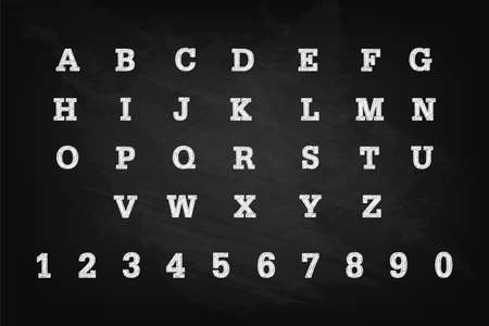 Vector illustration of alphabet chalk sketched characters on a blackboard background.のイラスト素材
