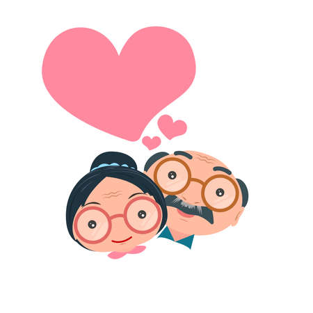 Grandparents Old senior man and woman couples isolated on white background. vector illustration.のイラスト素材