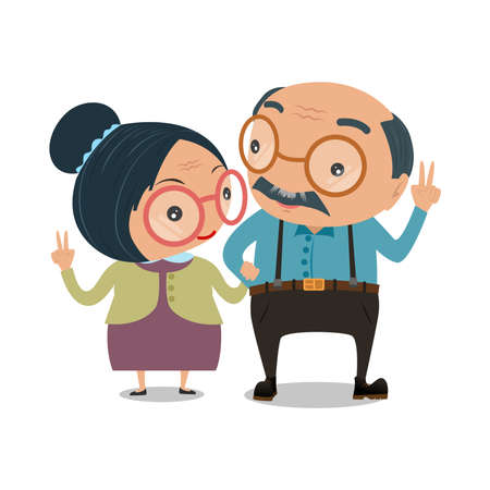 Old senior man and woman couples isolated on white background. vector illustration.のイラスト素材