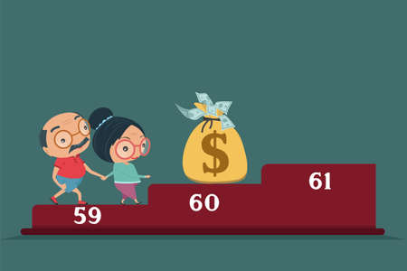 Grandparent, Old senior man and woman happy retirement get rich in flat style isolated on blue background, vector and illustration.のイラスト素材