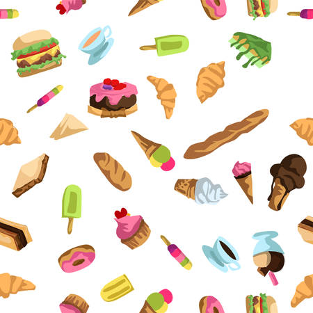 Cute hand drawn dessert seamless pattern isolated on white background, vector illustration.のイラスト素材