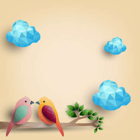 Birds on branch from polygonal shapes, vector illustration.のイラスト素材