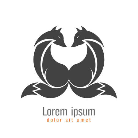 Creative modern fox design template gray color. Symbol wild animal isolated on white background, vector and illustration.のイラスト素材