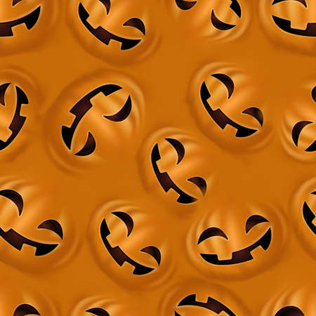 Pumpkin head, Halloween holiday pattern seamless yellow background. vector and illustration.のイラスト素材